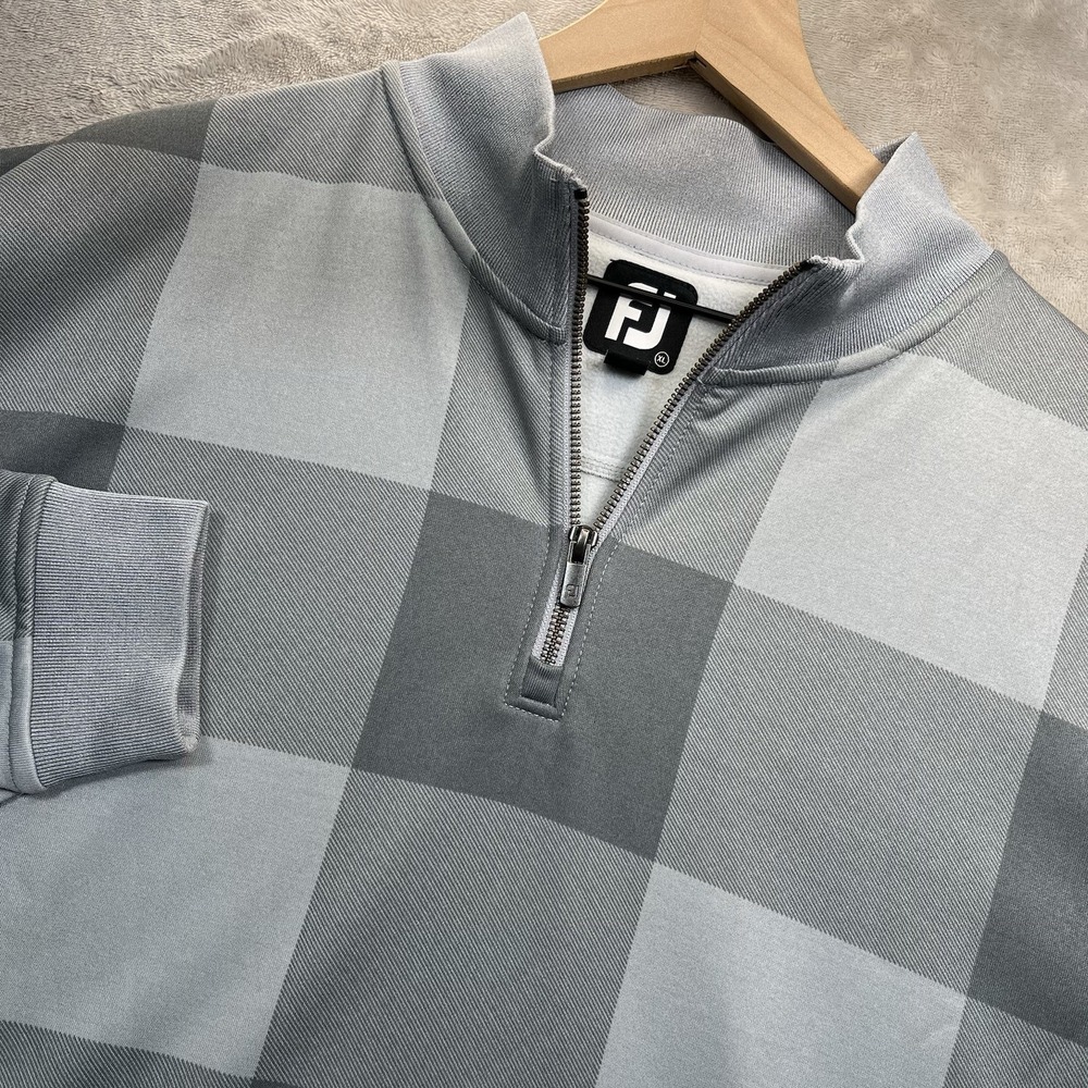 FootJoy Pullover Mens XL Gray 1/4 Zip Check Golf Sweater